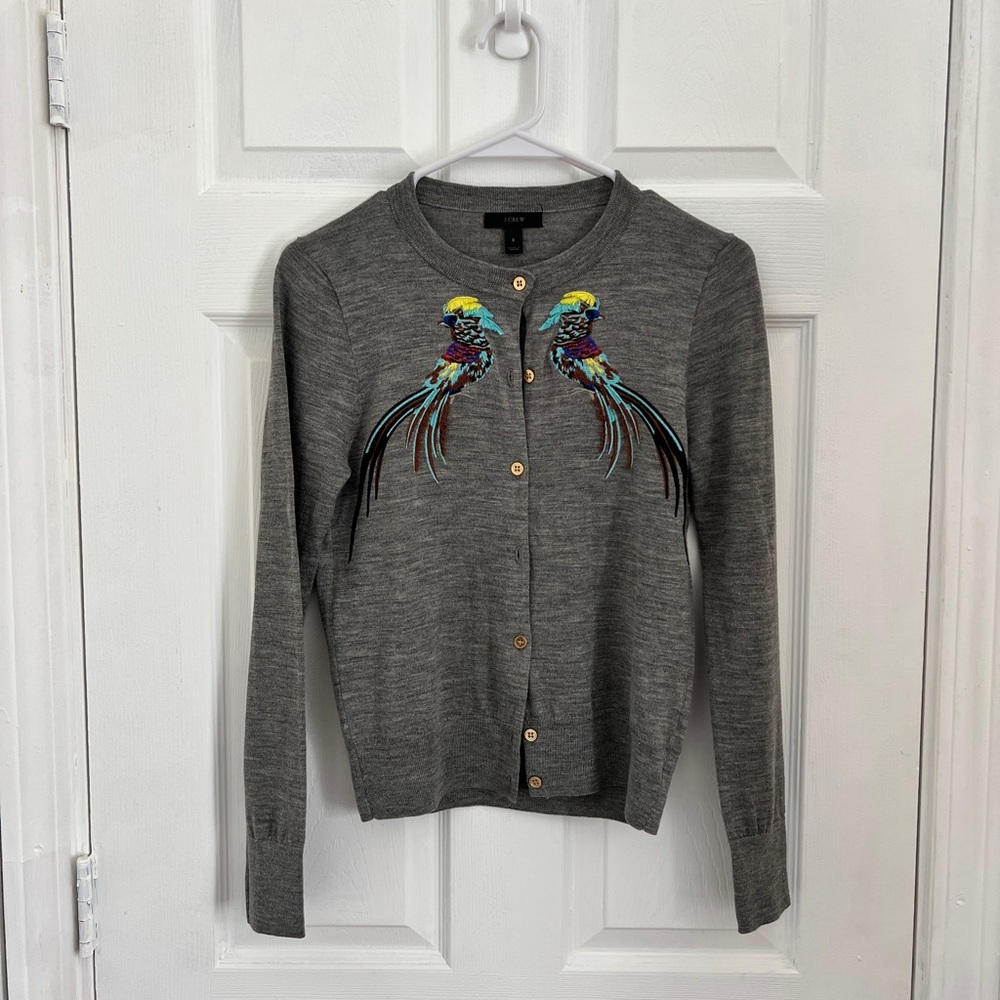 Tropical Bird Embroidered J. Crew Cardigan